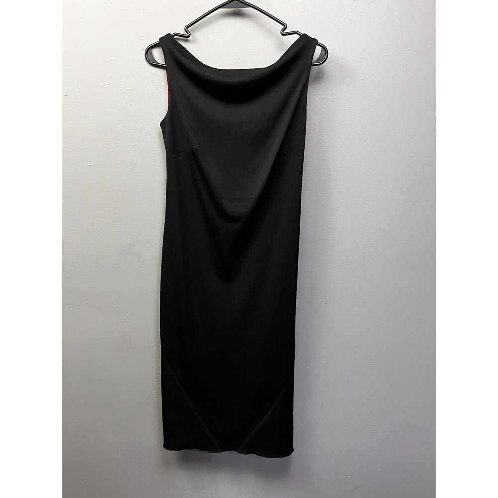 Express Dress Womens 5/6 Black Red Cowl Neck V-Back Sleeveless Midi Sheath LBD
